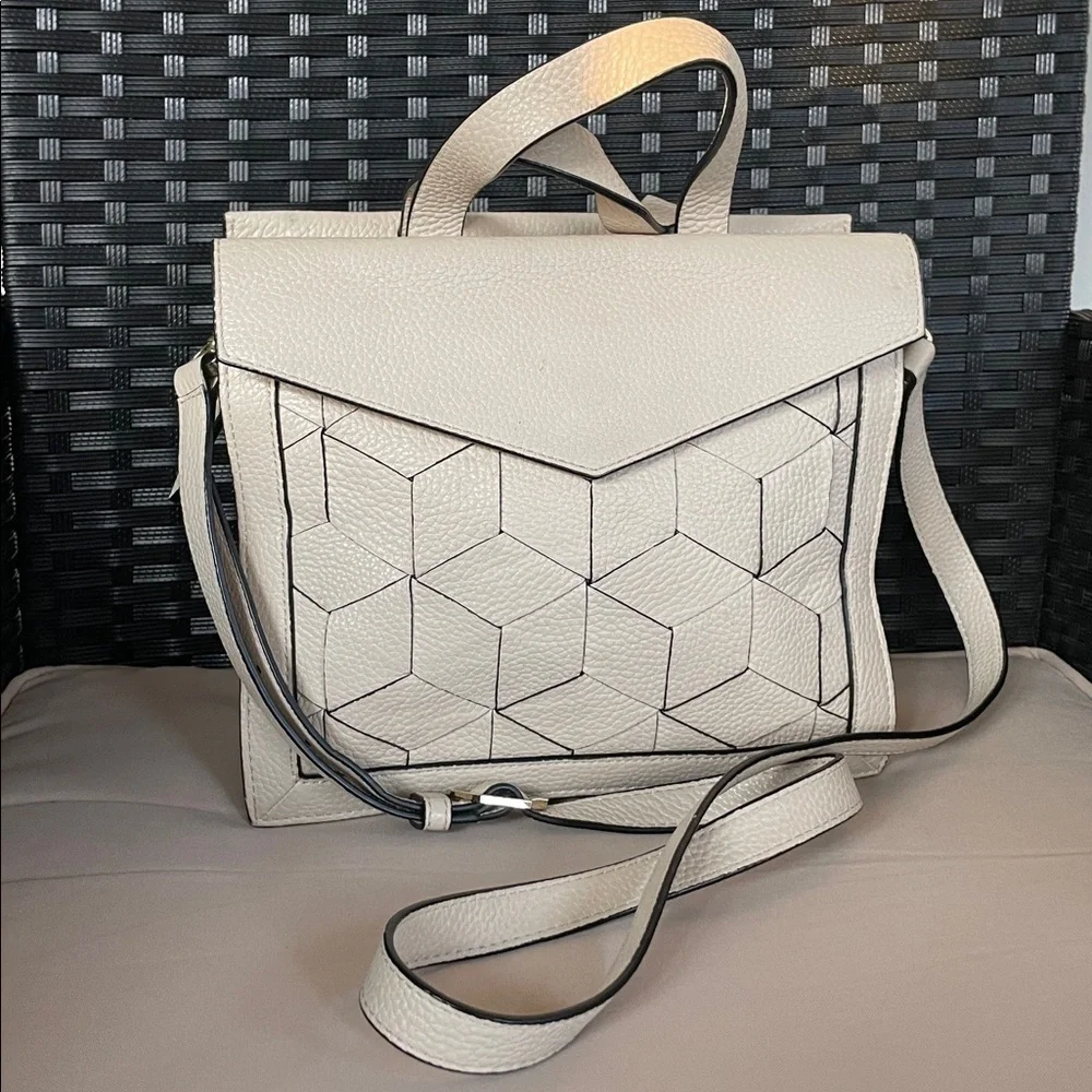 Welden Voyager Small Flap Satchel Cement Colored Pebbled Leather Crossbody Bag - Picture 7 of 13